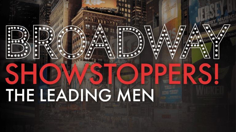 Broadway showstoppers poster art depicting a city street scene in New York City